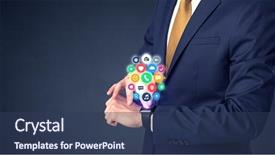  Presentation with smartwatch - Beautiful presentation theme featuring management function - businessman wearing smartwatch with colored backdrop and a ocean colored foreground