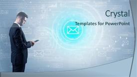  Presentation with data - Amazing presentation design having management function - standing businessman with data backdrop and a sky blue colored foreground