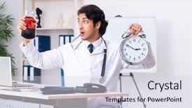  Presentation with blood transfusion - Slides having management healthcare system - young handsome doctor in blood background and a light gray colored foreground