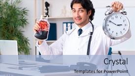  Presentation with blood transfusion - PPT layouts featuring management healthcare system - young handsome doctor in blood background and a light blue colored foreground