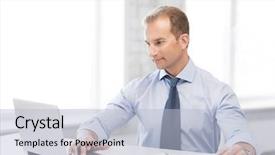  Presentation with teal design no picture - Colorful PPT theme enhanced with management home - picture of smiling businessman working backdrop and a light blue colored foreground