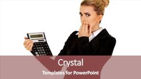  Presentation with calculator - Beautiful PPT layouts featuring management incoming outgoing - nervous businesswoman looking at calculator backdrop and a  colored foreground