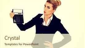  Presentation with calculator - Colorful PPT layouts enhanced with management incoming outgoing - shocked businesswoman looking at calculator backdrop and a  colored foreground