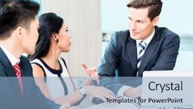  Presentation with project - Presentation with management international - business people discussing project background and a light blue colored foreground