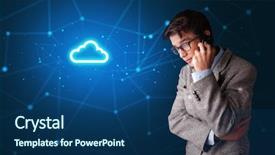  Presentation with blue and yellow phone - Presentation theme enhanced with management matrix organization - person talking on the phone background and a  colored foreground