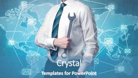  Presentation with global - Slides with management planning tools - businessman holding tool with global background and a  colored foreground