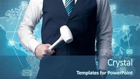  Presentation with management - Presentation theme having management planning tools - businessman holding tool with global background and a  colored foreground