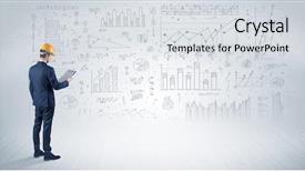  Presentation with construction management - Colorful PPT theme enhanced with management planning tools - engineer with construction helmet holding backdrop and a light gray colored foreground