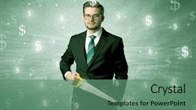  Presentation with sterilization tool - PPT theme having management planning tools - handsome businessman holding tool background and a ocean colored foreground