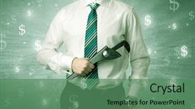  Presentation with dollar - Presentation theme consisting of management planning tools - handsome businessman holding tool background and a ocean colored foreground