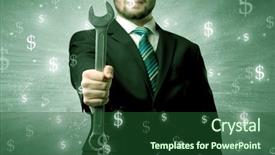  Presentation with sterilization tool - Cool new slide set with management planning tools - handsome businessman holding tool backdrop and a forest green colored foreground