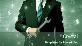  Presentation with dollar - Slide deck consisting of management planning tools - handsome businessman holding tool background and a ocean colored foreground