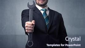  Presentation with management - Slides enhanced with management planning tools - young handsome cute businessman holding background and a wine colored foreground