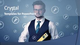  Presentation with holding hands old young - Colorful PPT theme enhanced with management planning tools - young serious businesman holding tool backdrop and a teal colored foreground