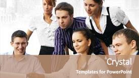  Presentation with business review - Audience pleasing slides consisting of management review - business people are working backdrop and a coral colored foreground