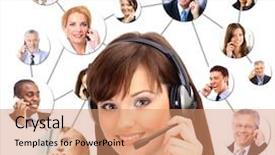  Presentation with people talking - Presentation featuring management services - group of people talking background and a coral colored foreground