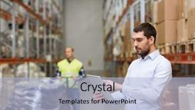  Presentation with export - PPT theme having management services - wholesale logistic business export background and a light blue colored foreground