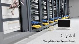  Presentation with server room - Colorful PPT theme enhanced with management services - young it engeneer business man backdrop and a light gray colored foreground