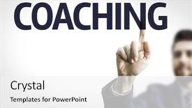  Presentation with business coaching - Presentation theme having management skills - business man pointing to transparent background and a white colored foreground