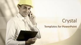  Presentation with medical protective wears - PPT theme consisting of management skills - young architect wearing a protective background and a  colored foreground