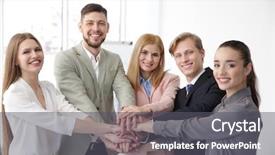  Presentation with group of people silhouettes walking - Colorful PPT theme enhanced with management system - group of people at business backdrop and a dark gray colored foreground