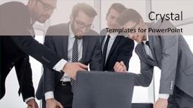  Presentation with desk - Presentation featuring manager advises the client standing background and a light gray colored foreground