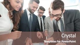  Presentation with business report - Colorful PPT layouts enhanced with manager analyzes the business report backdrop and a violet colored foreground