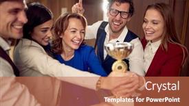  Presentation with hotel team - Presentation theme enhanced with manager-and-a-team background and a coral colored foreground