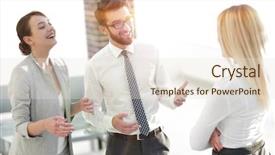  Presentation with team - Colorful presentation theme enhanced with manager and business team talking backdrop and a lemonade colored foreground