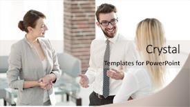  Presentation with team - Beautiful slides featuring manager and business team talking backdrop and a soft green colored foreground