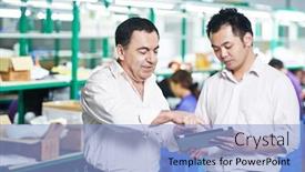  Presentation with factory - PPT theme featuring manager-and-chinese-worker background and a light blue colored foreground