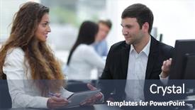  Presentation with wellness program and managing employee - Colorful slide deck enhanced with manager and employee discuss work backdrop and a  colored foreground