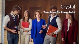  Presentation with hotel team - Cool new presentation with manager-and-her-successful-team backdrop and a tawny brown colored foreground