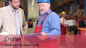  Presentation with deaf older - Colorful presentation theme enhanced with manager and older worker talking backdrop and a red colored foreground
