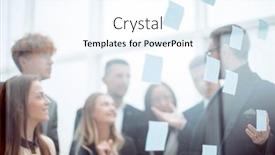  Presentation with front office - Slides having manager-and-working-group-standing background and a sky blue colored foreground