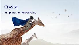  Presentation with media - Amazing PPT theme having manager animals - businesswoman riding giraffe mixed media backdrop and a  colored foreground