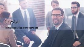  Presentation with project manager meeting - Audience pleasing PPT theme consisting of manager at a business meeting backdrop and a light blue colored foreground