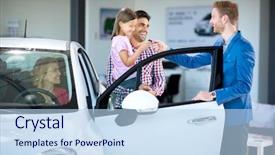  Presentation with car sales - PPT theme featuring manager at a showroom car background and a light blue colored foreground