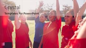  Presentation with huddle - Cool new PPT theme with manager-breaking-from-huddle backdrop and a soft green colored foreground