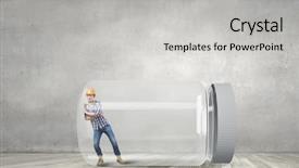  Presentation with escape room - Colorful slide deck enhanced with manager closed room - builder man trapped in glass backdrop and a light gray colored foreground