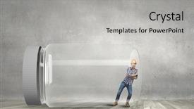  Presentation with escape room - Colorful presentation design enhanced with manager closed room - builder man trapped in glass backdrop and a light gray colored foreground