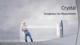  Presentation with escape room - Audience pleasing slide deck consisting of manager closed room - builder man trapped in glass backdrop and a light gray colored foreground