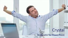  Presentation with mobile payment app business technology - Colorful PPT theme enhanced with manager closed room - business people and technology concept backdrop and a lemonade colored foreground