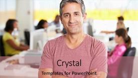  Presentation with busy - PPT theme having manager design - portrait of man standing background and a coral colored foreground