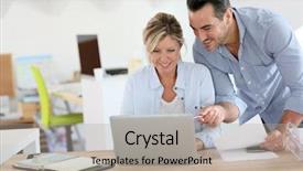  Presentation with people - Amazing presentation having manager director - business people working in office backdrop and a  colored foreground