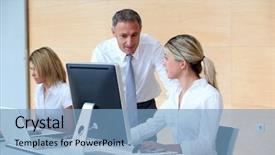  Presentation with director - Cool new slides with manager director - business people working backdrop and a  colored foreground