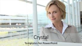  Presentation with director - Presentation theme consisting of manager director - businesswoman with laptop background and a light gray colored foreground