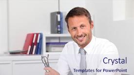  Presentation with office - Presentation theme with manager director - closeup of smiling businessman background and a  colored foreground