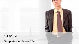  Presentation with light - Theme with manager director - handsome businessman posing on light background and a  colored foreground