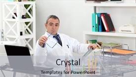  Presentation with director - Audience pleasing presentation theme consisting of manager director - important scientist in his office backdrop and a  colored foreground